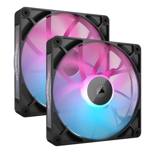 Corsair iCUE LINK RX140 RGB 14cm PWM Case Fans (2 Pack), 8 ARGB LEDs, Magnetic Dome Bearing, 1700 RPM, iCUE LINK Hub Included, Black