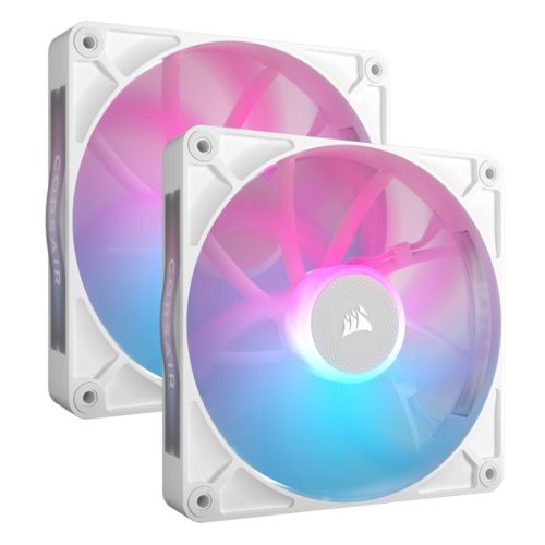 Corsair iCUE LINK RX140 RGB 14cm PWM Case Fans (2 Pack), 8 ARGB LEDs, Magnetic Dome Bearing, 1700 RPM, iCUE LINK Hub Included, White