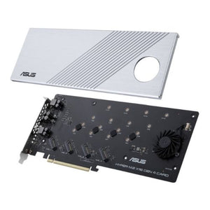 Asus Hyper M.2 x16 Gen 4 Card (PCIe 4.0/3.0), Supports four NVMe M.2 Devices & PCIe 4.0 NVMe RAID and Intel RAID-on-CPU - Baztex I/O Cards/Panels