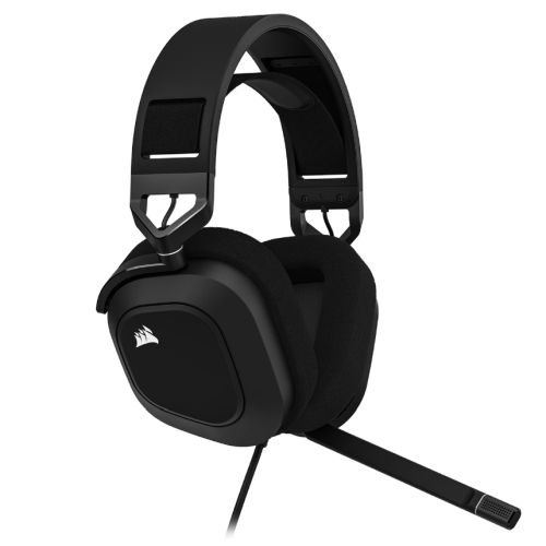 Corsair HS80 RGB Wired Gaming Headset, USB, 7.1 Surround, Flip-To-Mute Mic, Broadcast-Grade Mic, RGB Logo, Carbon - Baztex Headsets