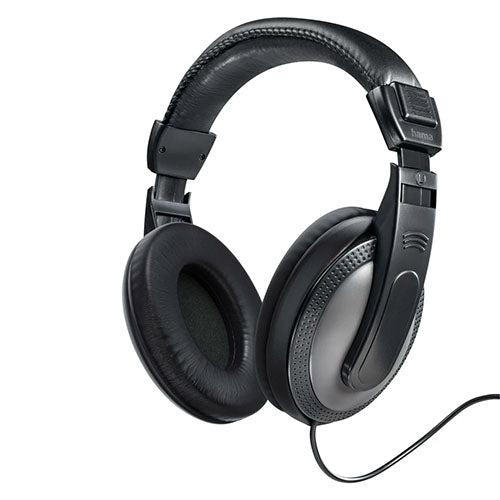 Hama ShellTV Headphones, 3.5 mm Jack (6.35mm Adapter), 40mm Drivers, 6m Cable, Padded Headband, Black/Dark Grey - Baztex Headsets