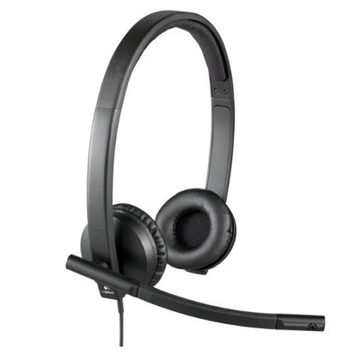 Logitech H570E Stereo Headset with Boom Mic, USB, In-Line Controls, Noise & Echo Cancellation, Leatherette Ear Pads - Baztex Headsets
