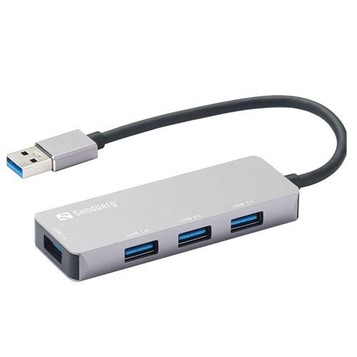 Sandberg External 4-Port USB-A Pocket Hub - USB-A Male, 1 x USB 3.0, 3 x USB 2.0, Aluminium, USB Powered, 5 Year Warranty - Baztex USB Hubs