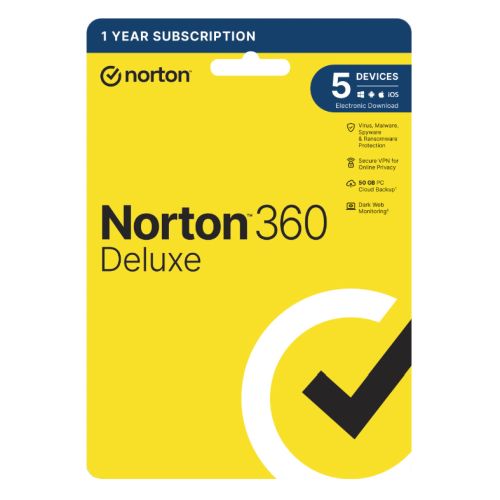 Norton 360 Deluxe 1x 5 Device, 1 Year Retail Licence - 50GB Cloud Storage - PC, Mac, iOS & Android *Non-enrolment* - Baztex Anti-Virus