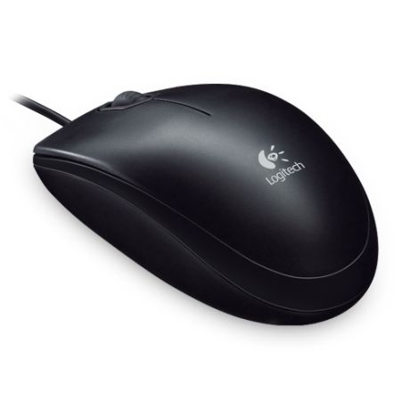 Logitech B100 Wired Optical Mouse, USB, 800 DPI, Ambidextrous, Black, OEM - Baztex Mice