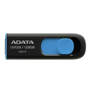 ADATA 128GB USB 3.0 Memory Pen, UV128, Retractable, Capless, Black & Blue - Baztex USB Pen Drives