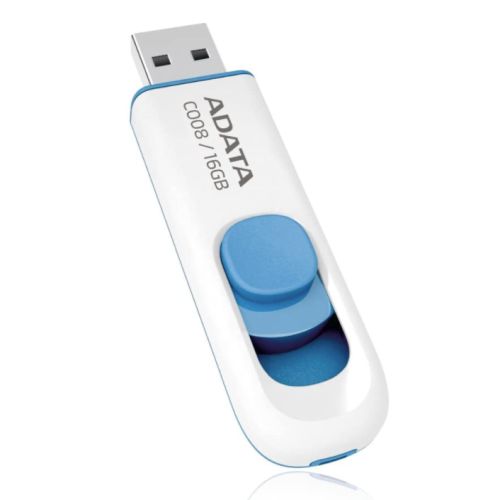 ADATA 16GB USB 2.0 Memory Pen, C008, Retractable, Capless, White - Baztex USB Pen Drives