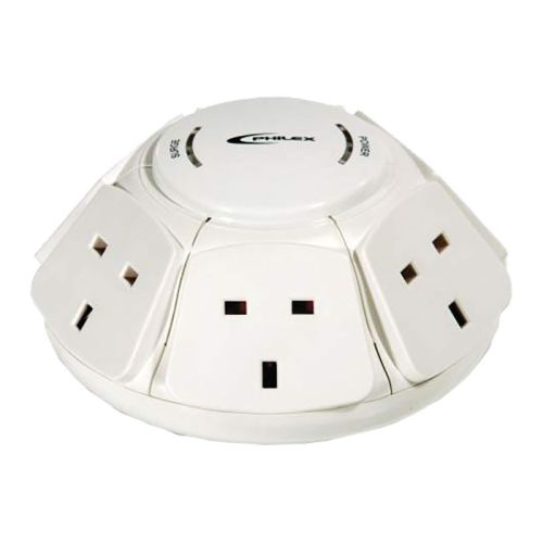 Philex PowerDome Multi Socket Extension Dome, 6-Way, 1M Cable, 13A, Surge Protected - Baztex Power / Fans / PCIe