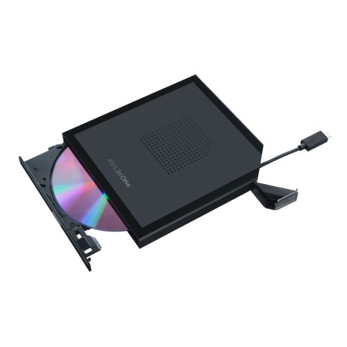 Asus (ZenDrive V1M) External Slimline DVD Re-Writer w/ Built-in Cable, USB-C, 8x, Encryption, M-Disc Support, Nero BackItUp, Black - Baztex Optical Drives