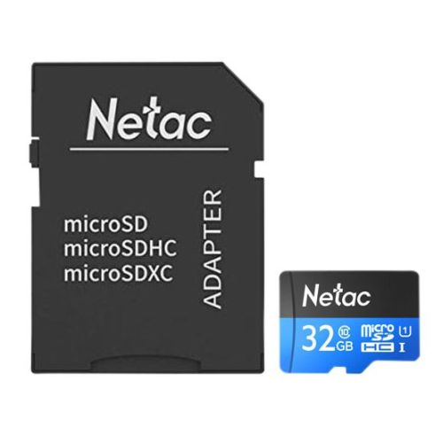 Netac P500 32GB MicroSDHC Card with SD Adapter, U1 Class 10, Up to 90MB/s - Baztex Memory Cards