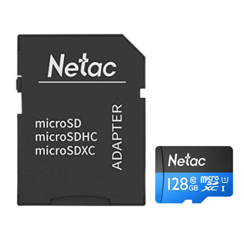 Netac P500 128GB MicroSDXC Card with SD Adapter, U1 Class 10, Up to 90MB/s - Baztex Memory Cards