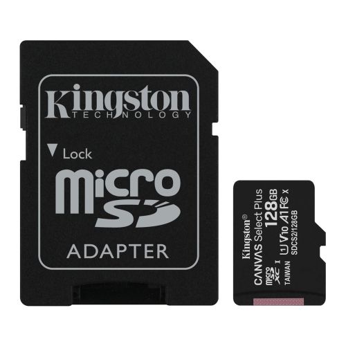 Kingston 128GB Canvas Select Plus Micro SDXC Card with SD Adapter, Class 10 with A1 App Performance - Baztex Memory Cards