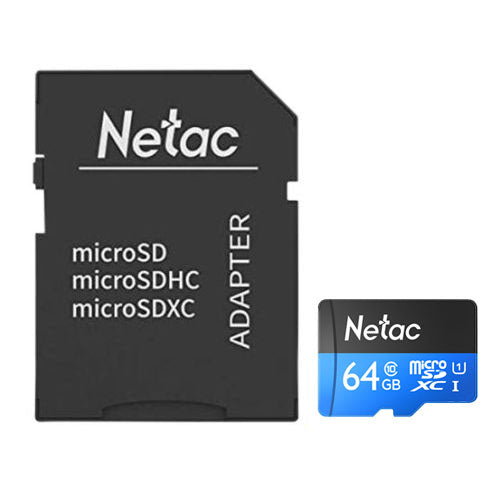 Netac P500 64GB MicroSDXC Card with SD Adapter, U1 Class 10, Up to 90MB/s - Baztex Memory Cards