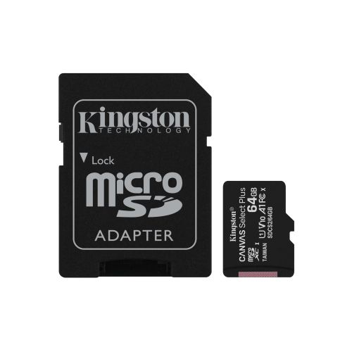 Kingston 64GB Canvas Select Plus Micro SD Card with SD Adapter, UHS-I Class 10 with A1 App Performance - Baztex Memory Cards