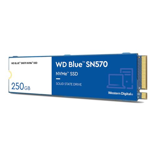WD 250GB Blue SN570 M.2 NVMe SSD, M.2 2280, PCIe3, TLC NAND, R/W 3300/1200 MB/s, 190K/210K IOPS - Baztex Internal SSD Drives