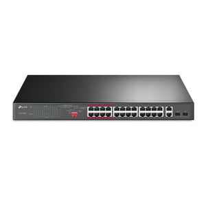 TP-LINK (TL-SL1226P) 24-Port 10/100Mbps + 2-Port GB Unmanaged PoE+ Switch, 2 combo GB SFP Slots, 24-Port PoE, Rackmountable - Baztex Switches