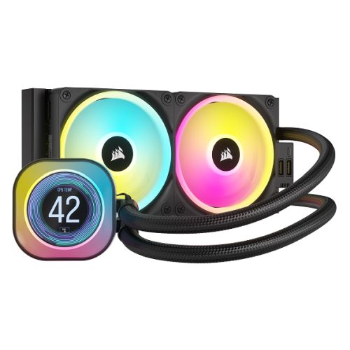 Corsair H100i iCUE LINK LCD 240mm RGB Liquid CPU Cooler, QX120 RGB Fans, Personalised LCD Screen, iCUE LINK Hub Included, Black - Baztex Cooling