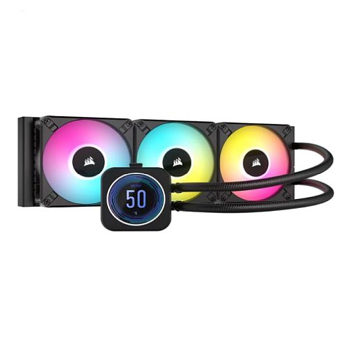 Corsair H150i ELITE LCD XT 360mm RGB Liquid CPU Cooler, AF120 RGB ELITE Fans, Personalised LCD Screen, iCUE Controller Included, Black - Baztex Cooling