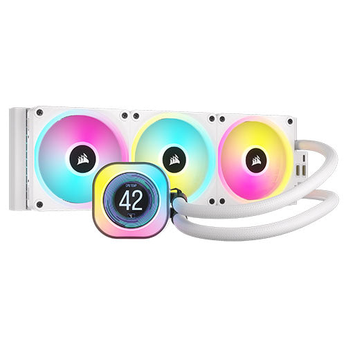 Corsair H150i iCUE LINK LCD 360mm RGB Liquid CPU Cooler, QX120 RGB Fans, Personalised LCD Screen, iCUE LINK Hub Included, White - Baztex Cooling