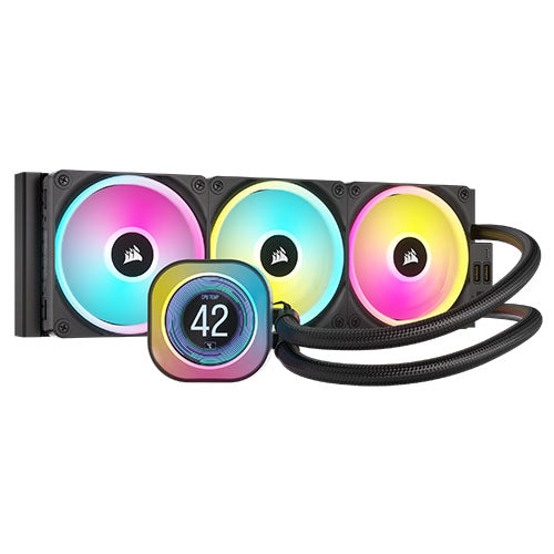 Corsair H150i iCUE LINK LCD 360mm RGB Liquid CPU Cooler, QX120 RGB Fans, Personalised LCD Screen, iCUE LINK Hub Included, Black - Baztex Cooling