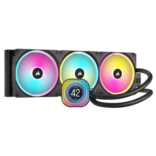 Corsair H170i iCUE LINK LCD 420mm RGB Liquid CPU Cooler, QX140 RGB Fans, Personalised LCD Screen, iCUE LINK Hub Included, Black - Baztex Cooling